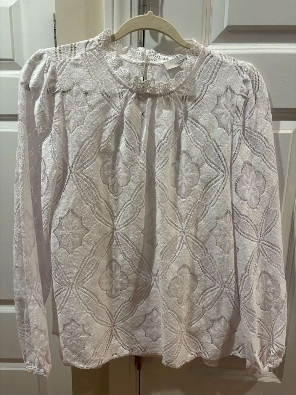 LOFT Cream Lace Long-Sleeve Boho Blouse